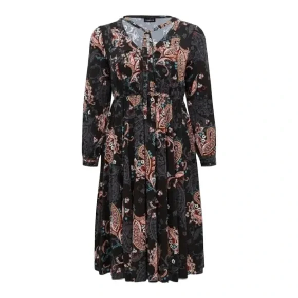 Torrid Midi Challis long sleeve Skater Dress - Picture 8 of 11